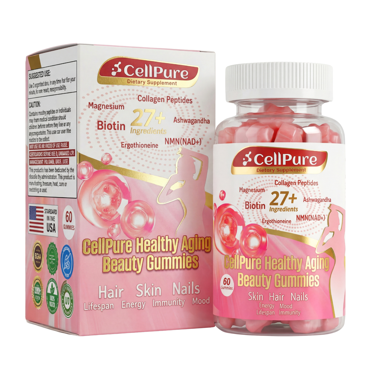 CellPure® NAD+ Collagen Peptide Boitin Beauty Gummies for Women | Cellular Energy & Anti-Aging Support