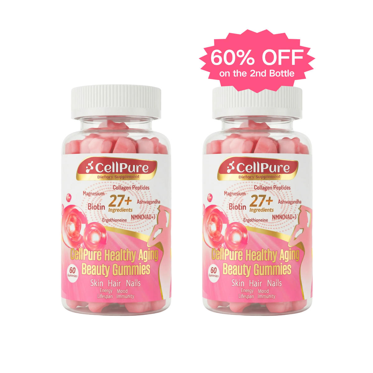 CellPure® NAD+ Collagen Peptide Boitin Beauty Gummies for Women | Cellular Energy & Anti-Aging Support