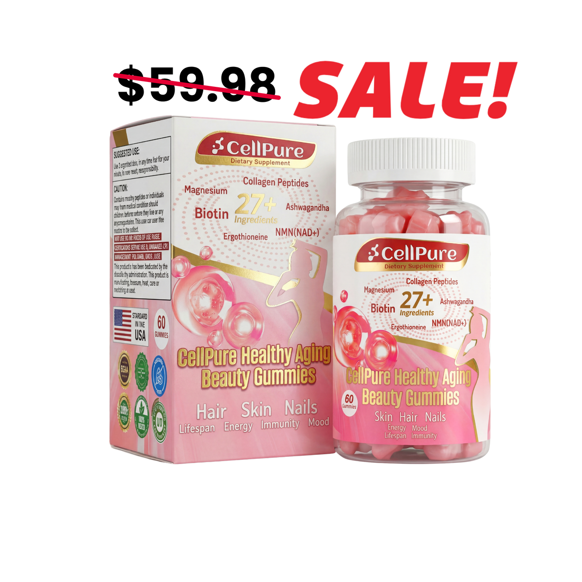 ⚡️CellPure® NMN Boitin Collagen Peptide Beauty Gummies for Women | Cellular Energy & Anti-Aging Support